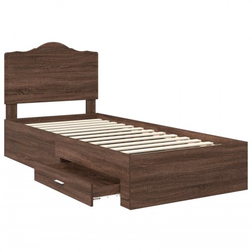 Sengestel med opbevaring brun eg 70 x 190 cm