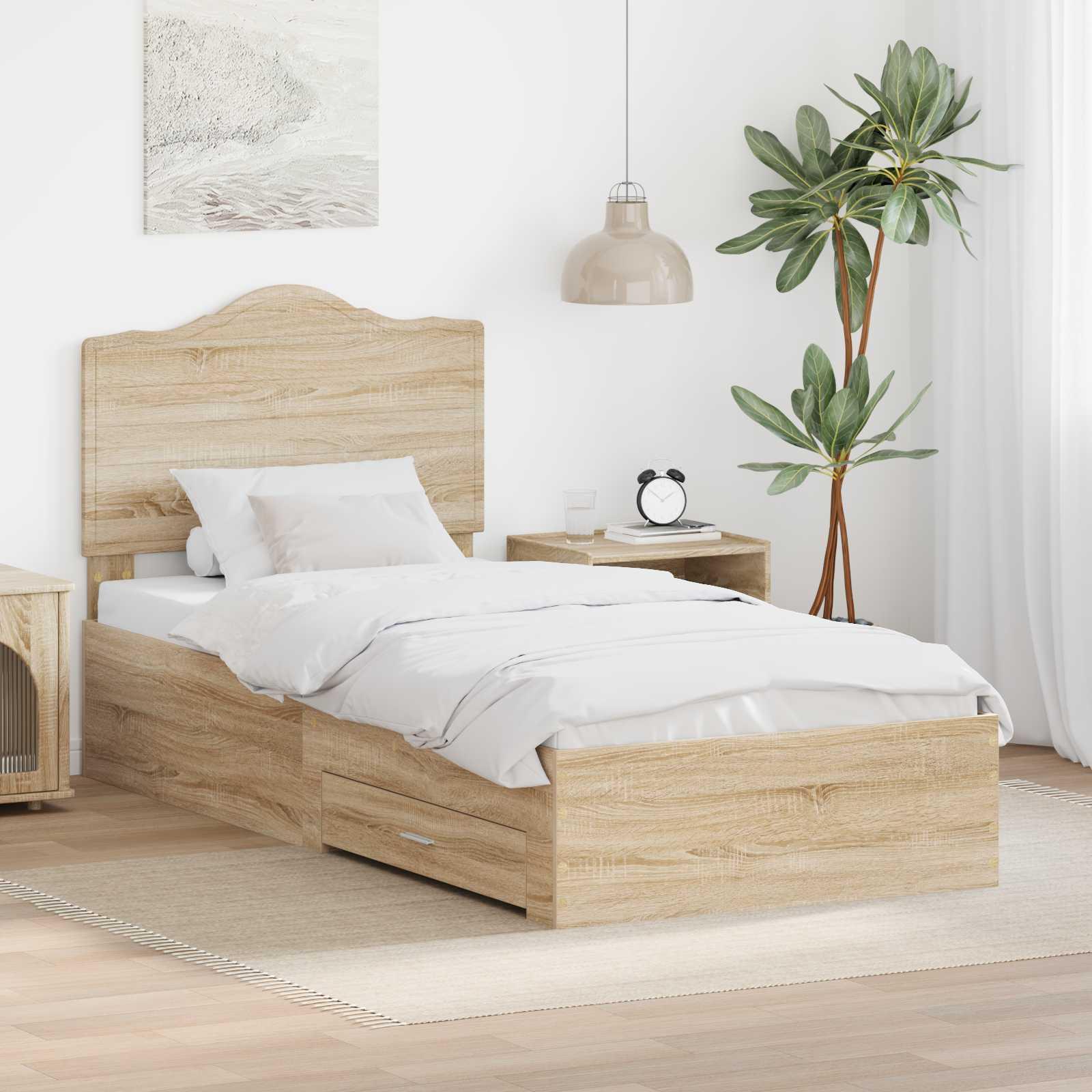 Sengestel med hovedgærde Sonoma eg 75 x 190 cm Konstrueret træ billede