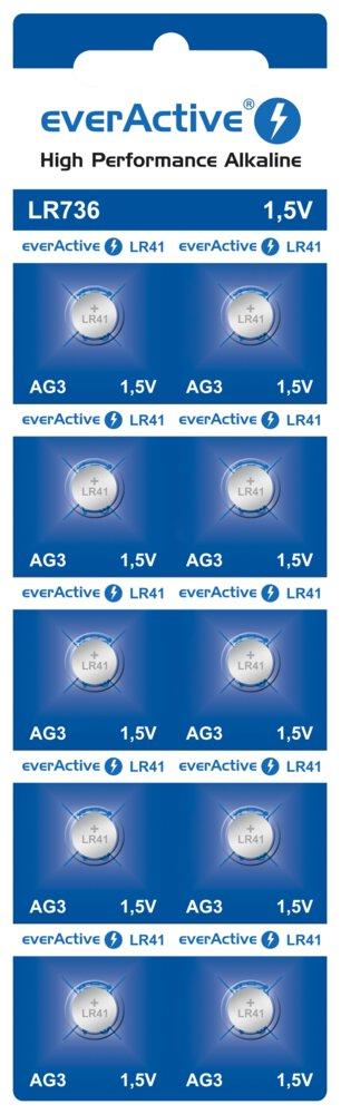 Knapcellebatterier alkaline LR41/AG3 everActive – 10 stk. billede