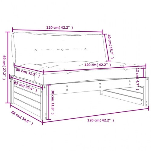 Midtermodul til sofa 120x80 cm massivt fyrretræ grå