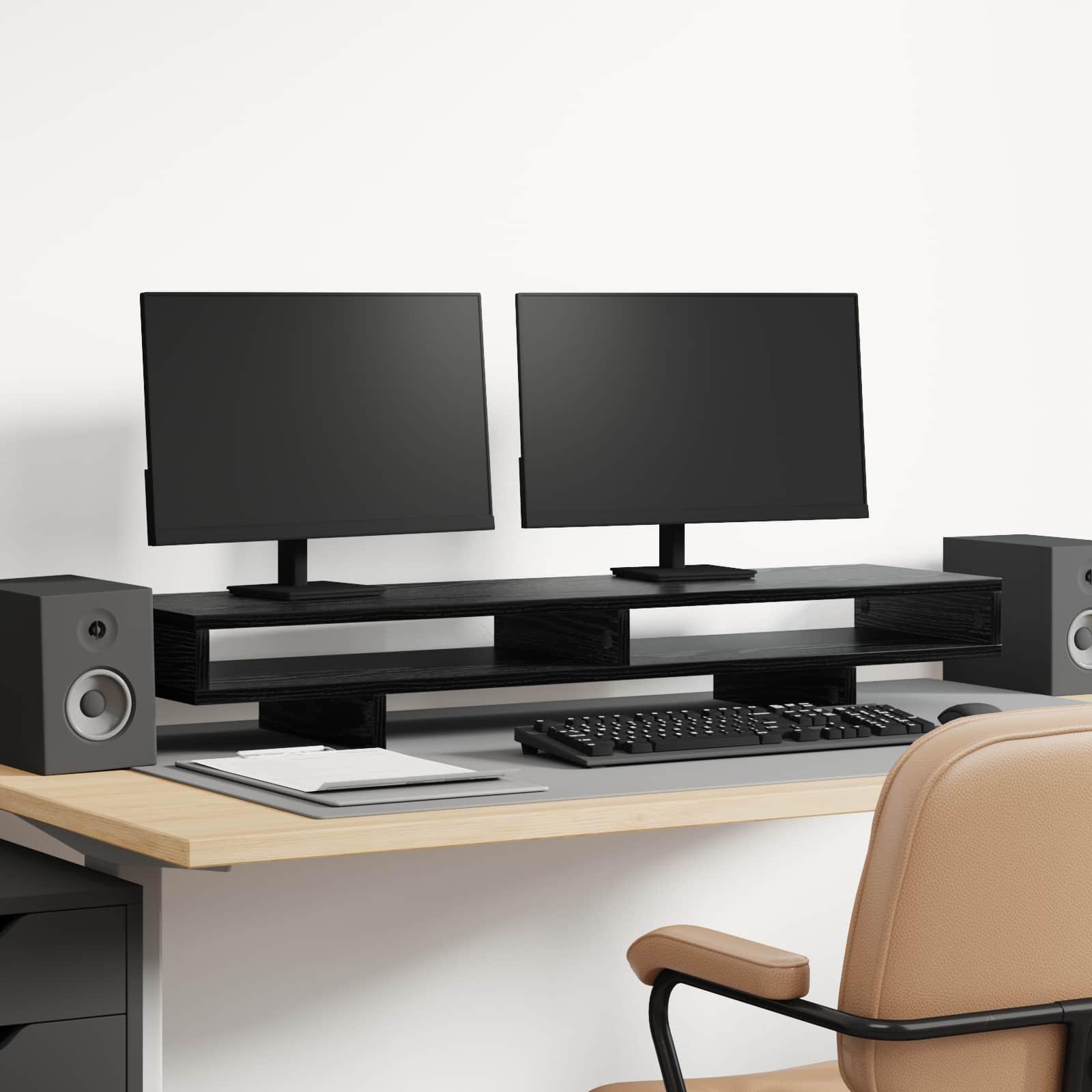 Monitor Stativ med hylde Sort 100 x 27 x 13 cm Konstrueret træ billede