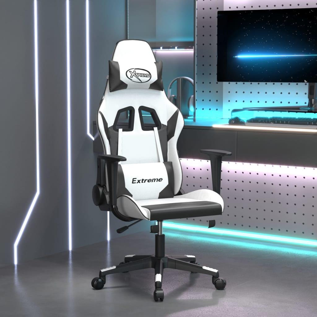 Gamingstol kunstlæder hvid og sort billede