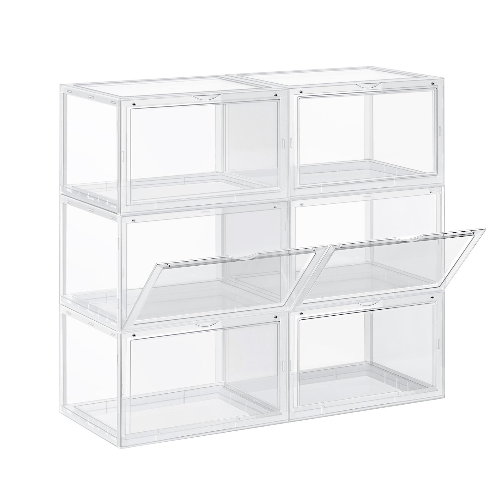 Skobokse med låge 6 stk. stablebare, transparent, 36 × 28 × 22 cm billede