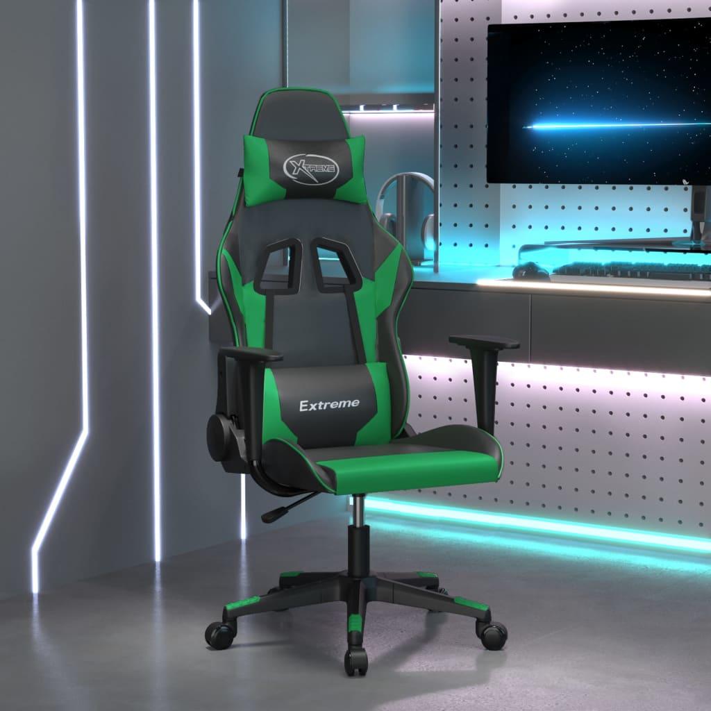 Gamingstol kunstlæder sort og grøn billede