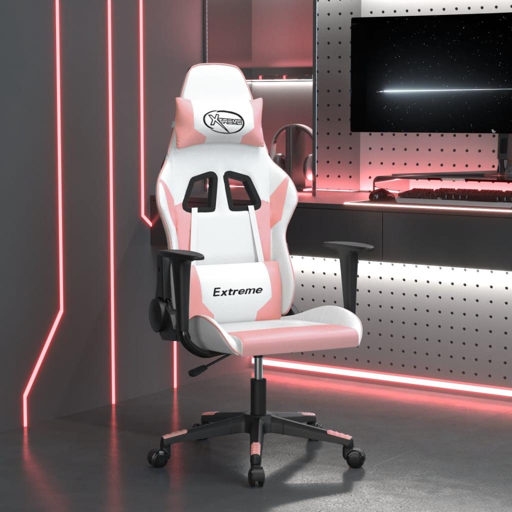Gamingstol m. massagefunktion kunstlæder hvid og lyserød billede
