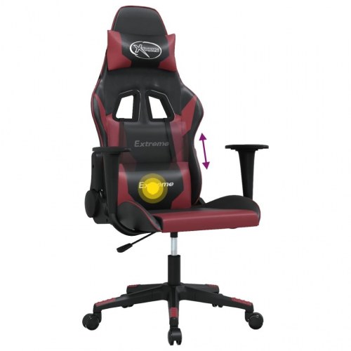 Gamingstol med massagefunktion i kunstlæder - sort/vinrød