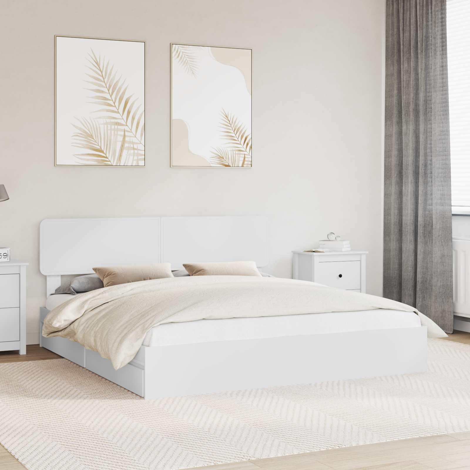 Opbevaringsseng med skuffe Hvid 180 x 200 cm Konstrueret træ billede