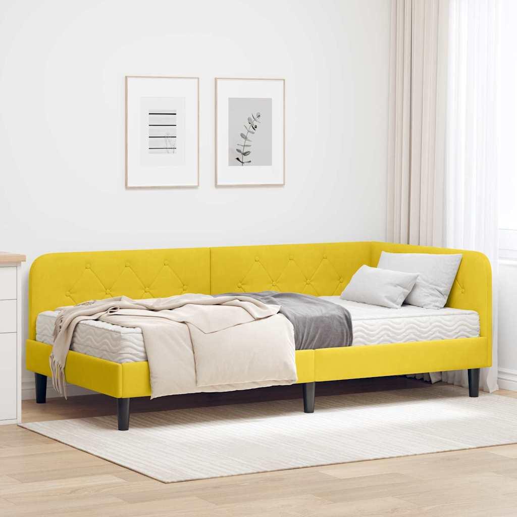 Hjørnesengramme med madras med hovedgærde Gul 90 x 190 cm Fløjl billede