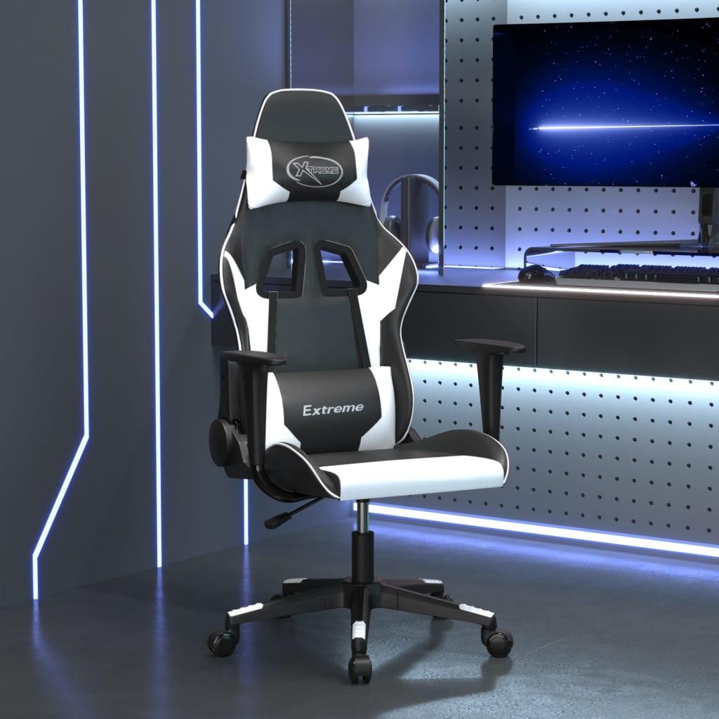 Gamingstol med massagefunktion kunstlæder sort og hvid billede