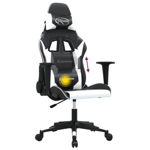 Gamingstol med massagefunktion i kunstlæder - sort og hvid