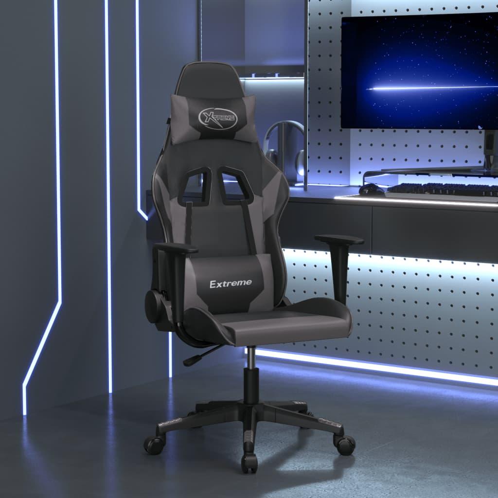 Gamingstol m. massagefunktion kunstlæder sort og grå billede