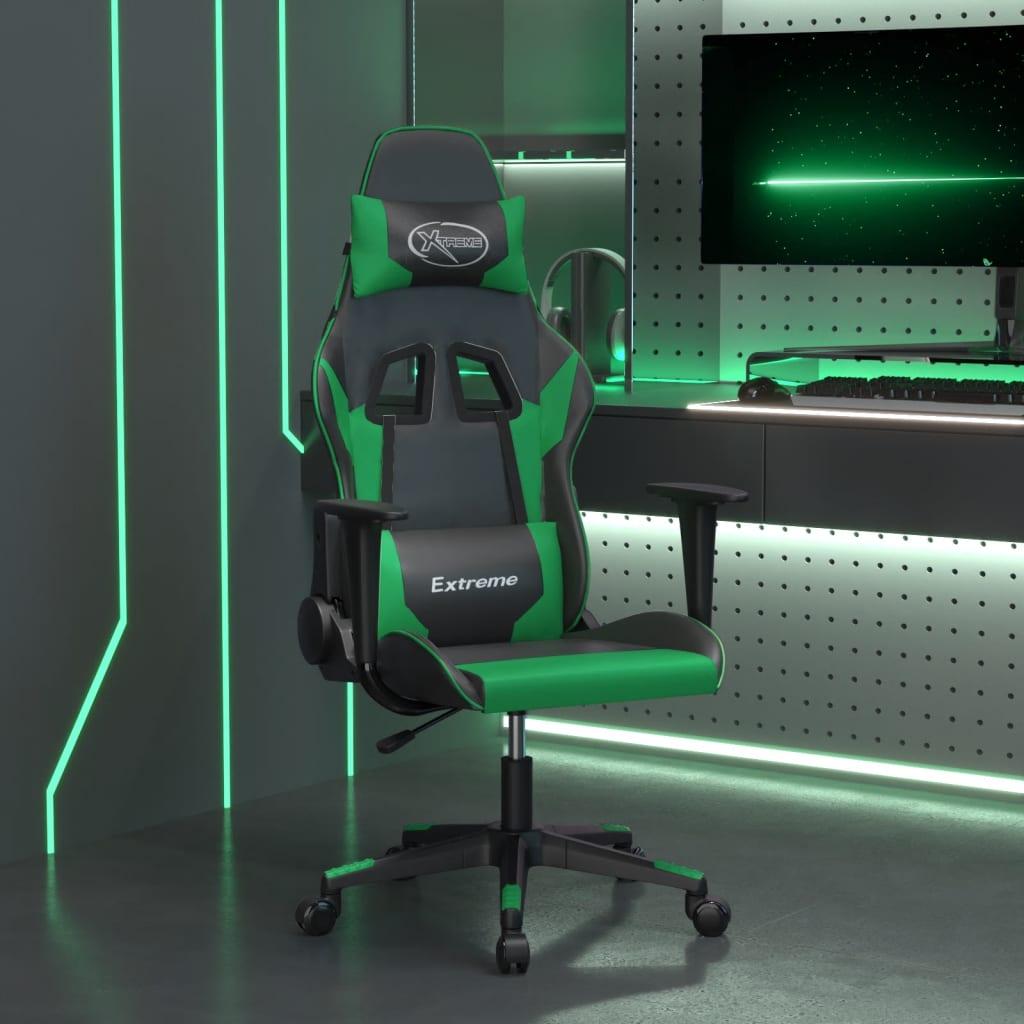 Gamingstol m. massagefunktion kunstlæder sort og grøn billede