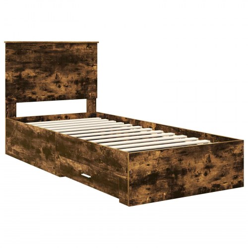 Sengestel med opbevaring 90 x 200 cm - røget eg