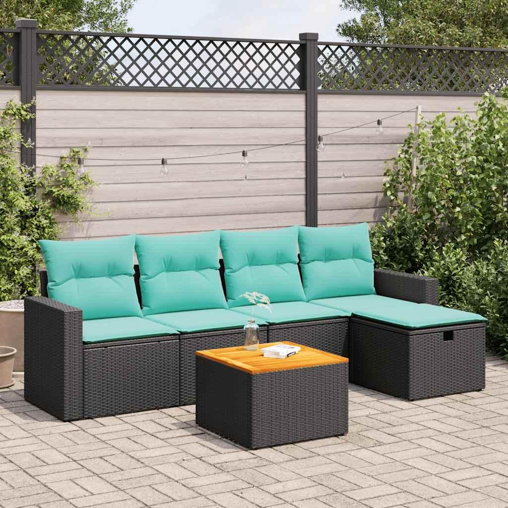 Sofasæt til haven 6 dele med hynder polyrattan sort billede
