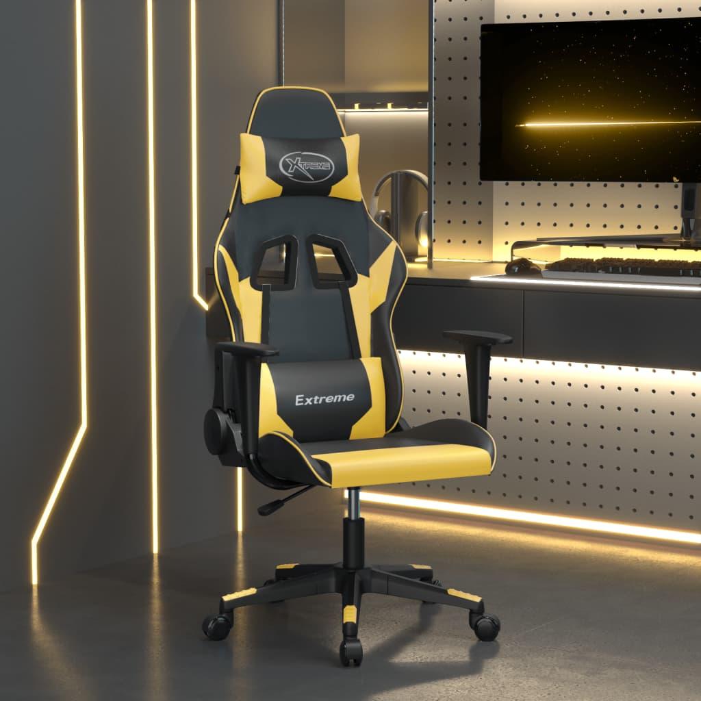 Gamingstol m. massagefunktion kunstlæder sort guldfarvet billede