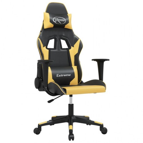 Gamingstol med massagefunktion i kunstlæder - sort/guld