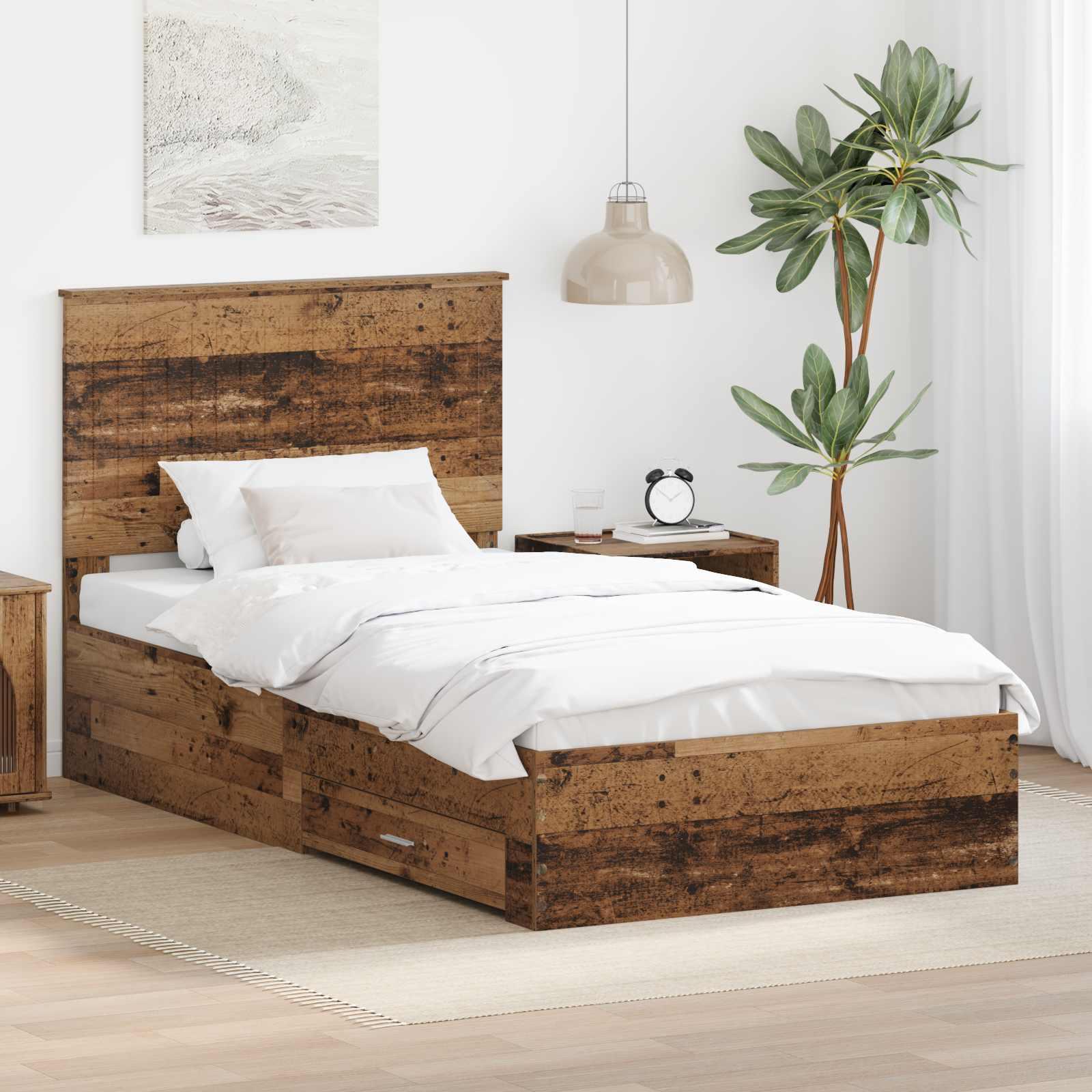 Sengestel med skuffe Gammelt træ 100 x 200 cm Konstrueret træ billede