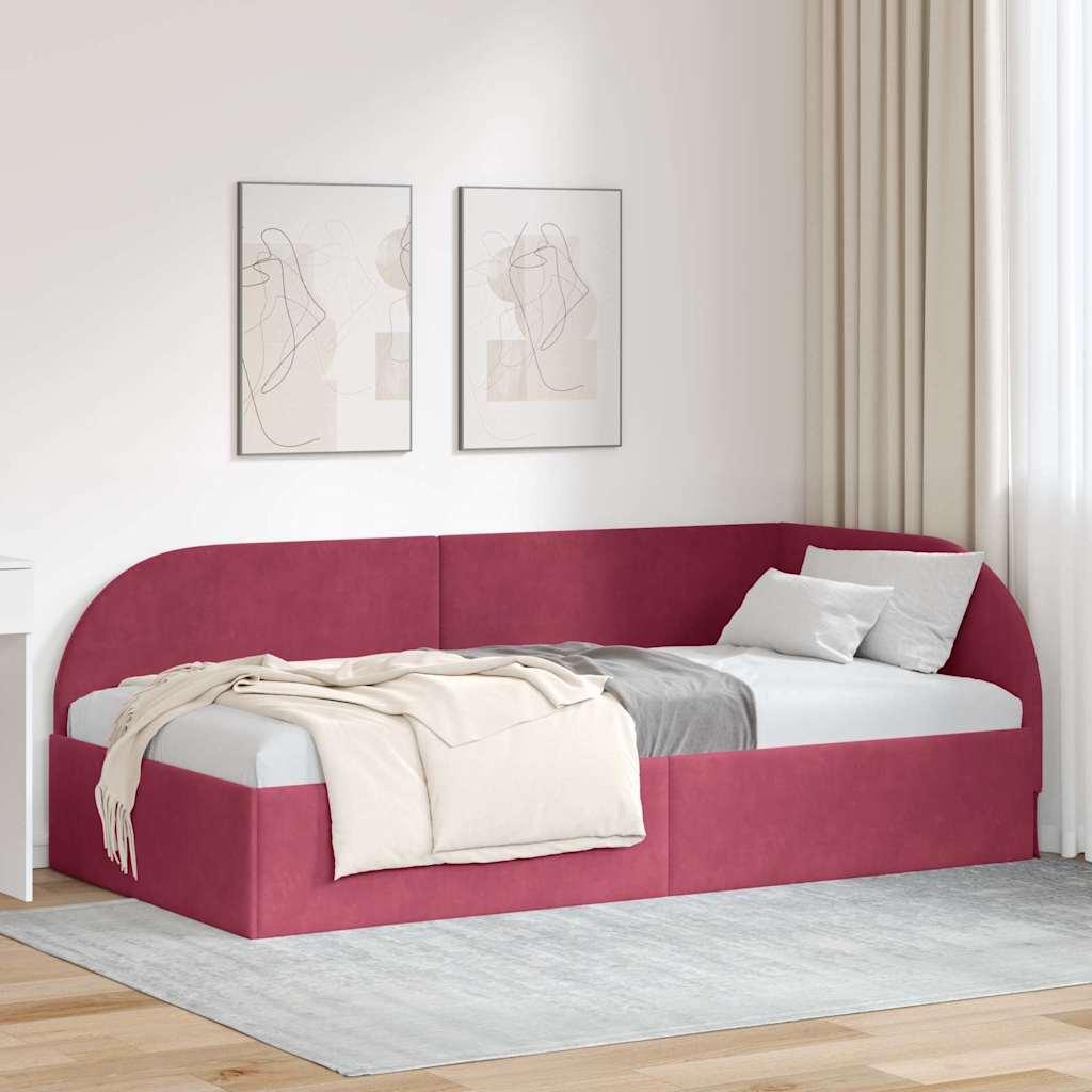 Hjørnesengramme med hovedgærde Vinrød 90 cm x 190 cm Stof billede