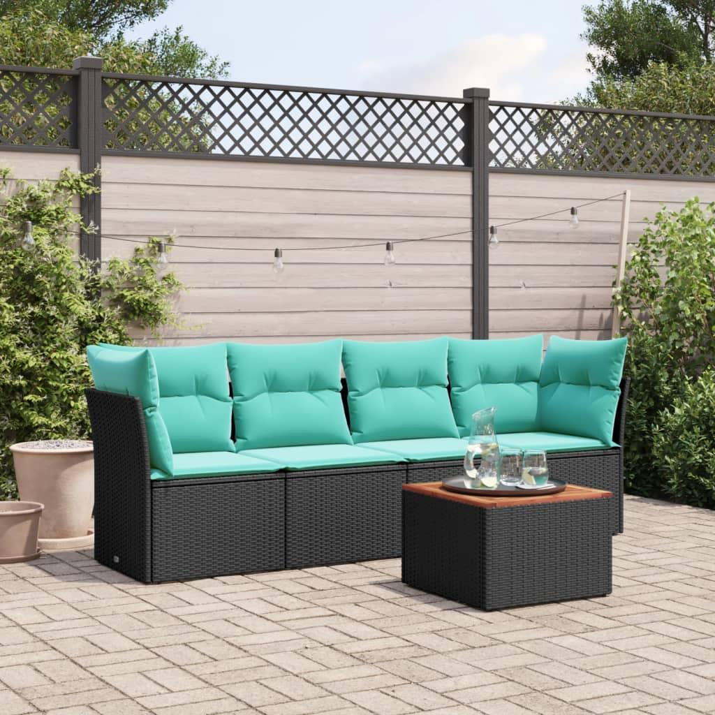 Sofasæt til haven 5 dele med hynder polyrattan sort billede