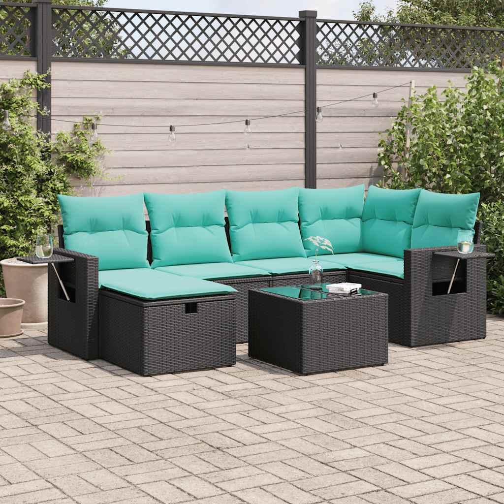 Sofasæt til haven 7 dele med hynder polyrattan sort billede