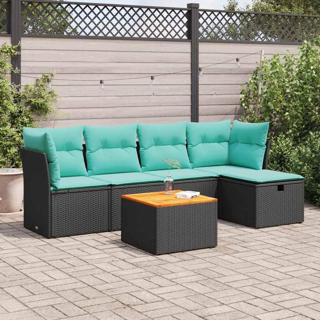 Sofasæt til haven 6 dele med hynder polyrattan sort billede