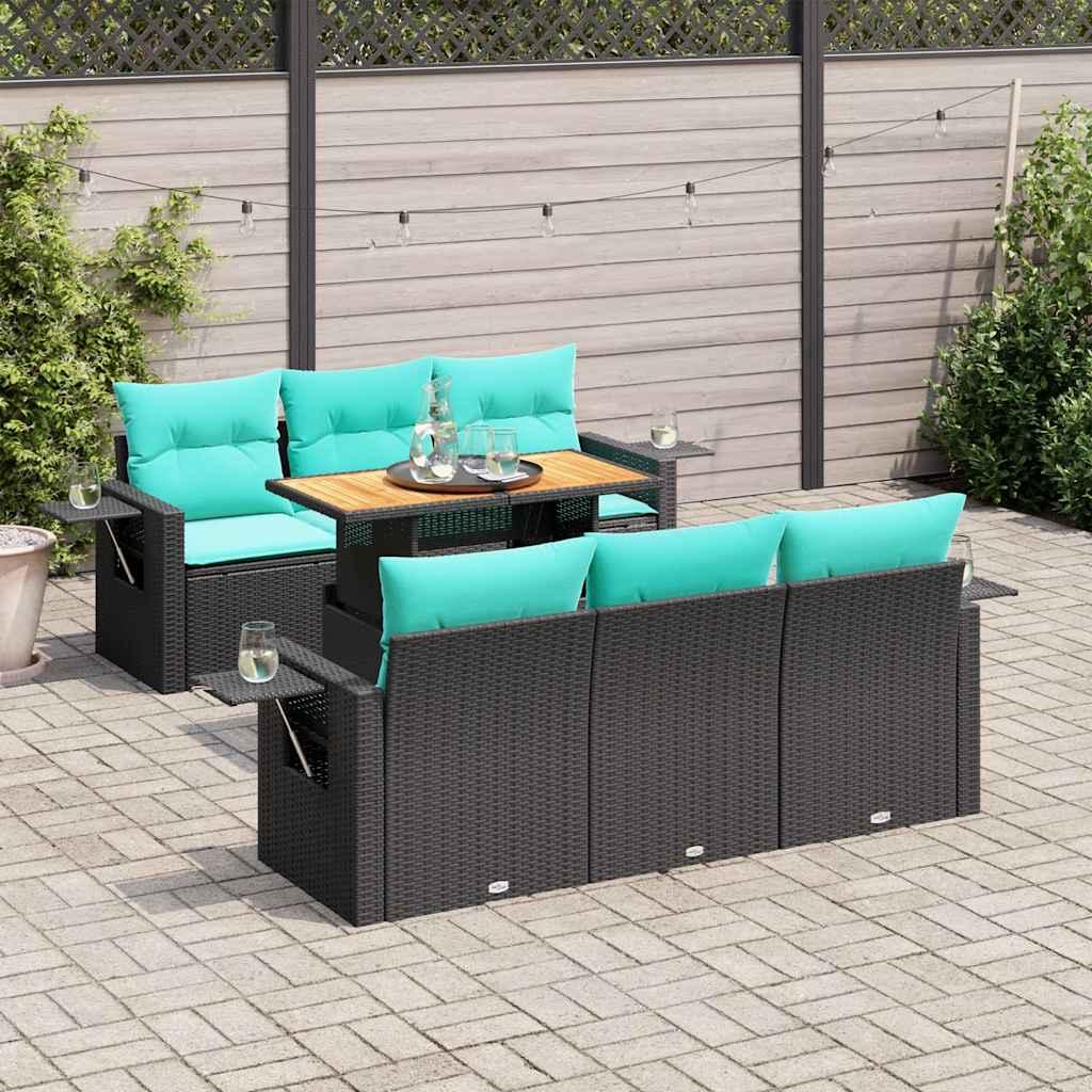 Sofasæt til haven 7 dele med hynder polyrattan sort billede