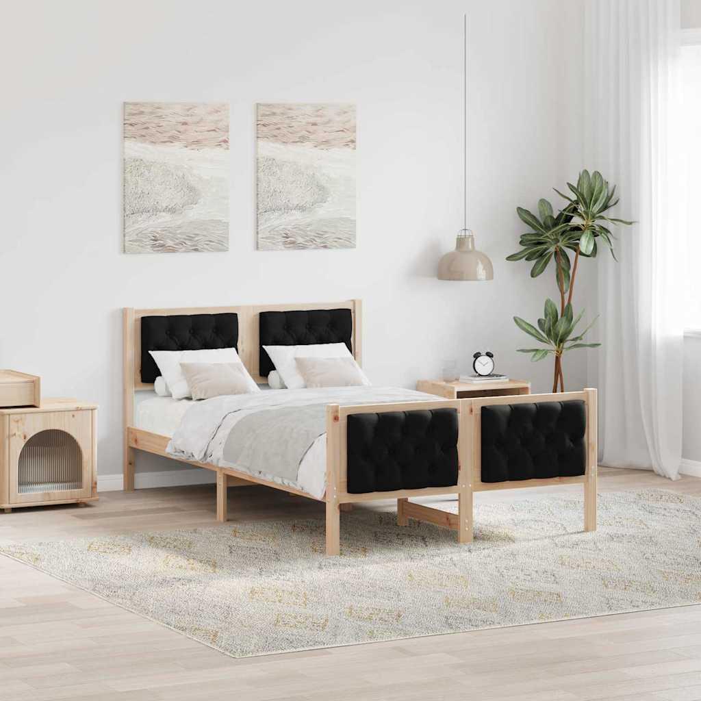 Sengestel med hovedgærde Sort 135 x 190 cm Massiv fyrretræ billede