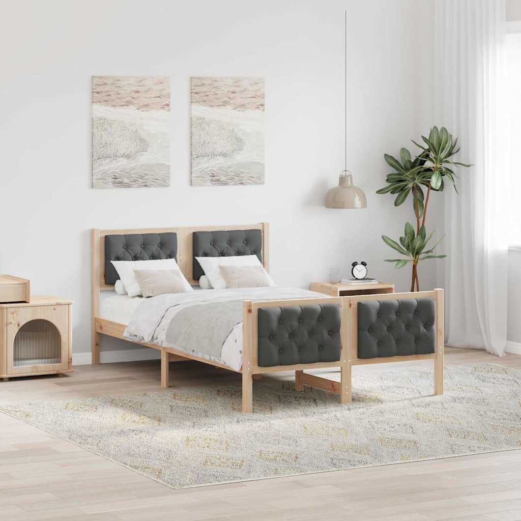 Sengestel med hovedgærde Mørkegrå 135 x 190 cm Massiv fyrretræ billede