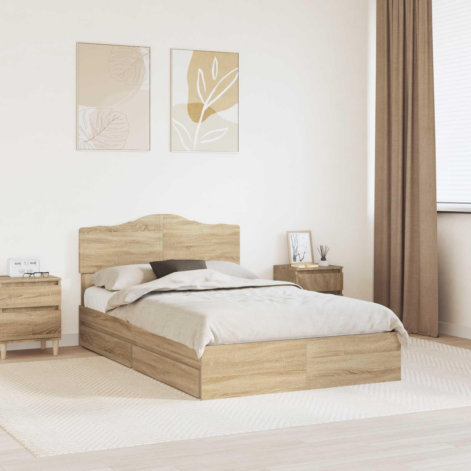 Opbevaringsseng Sonoma eg 135 x 190 cm Konstrueret træ billede