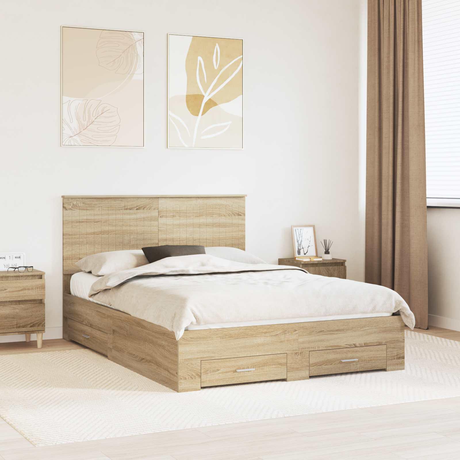 Sengestel med hovedgærde Sonoma eg 140 x 190 cm Konstrueret træ billede