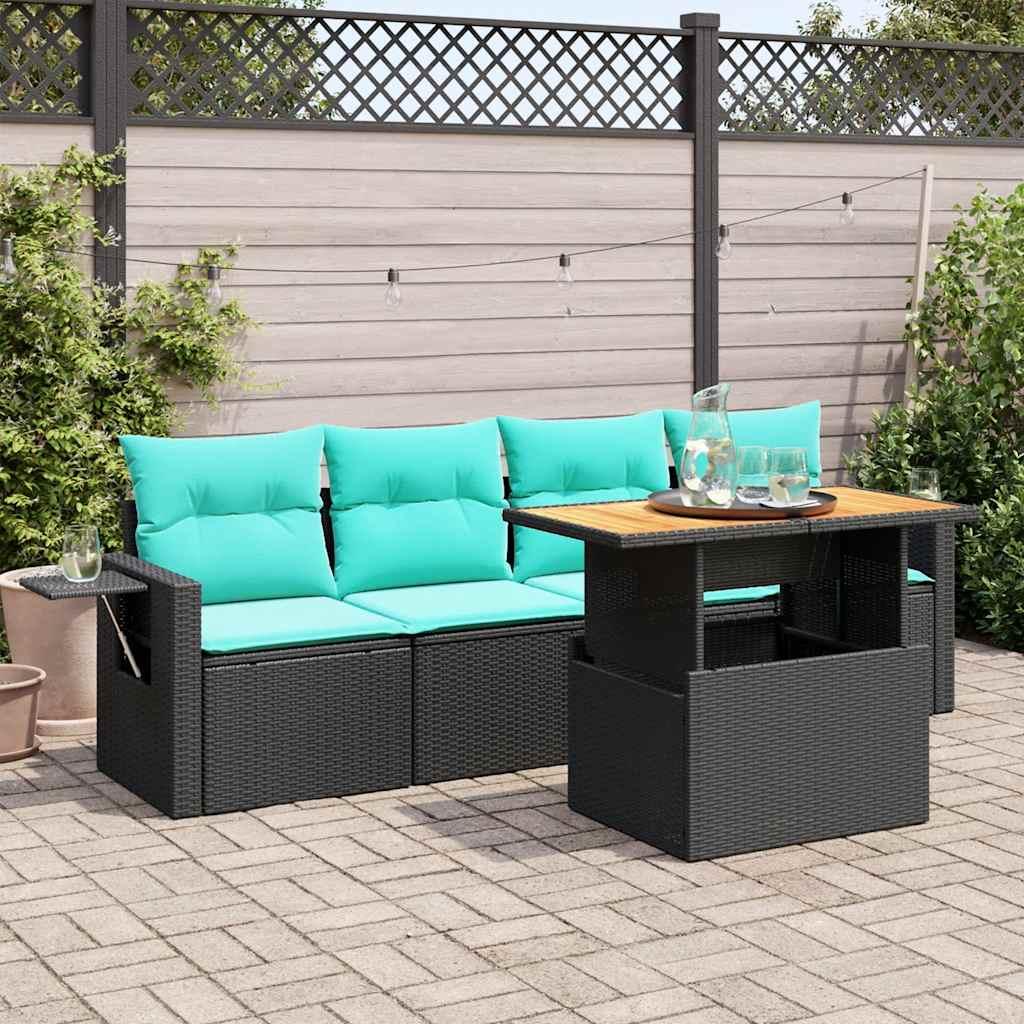 Sofasæt til haven 5 dele med hynder polyrattan sort billede