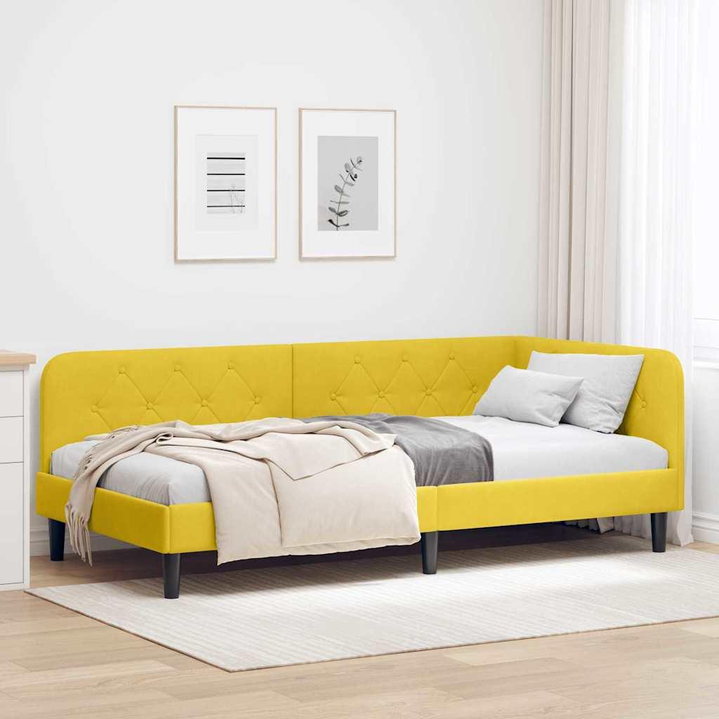 Hjørnesengramme med hovedgærde Gul 90 x 190 cm Fløjl billede