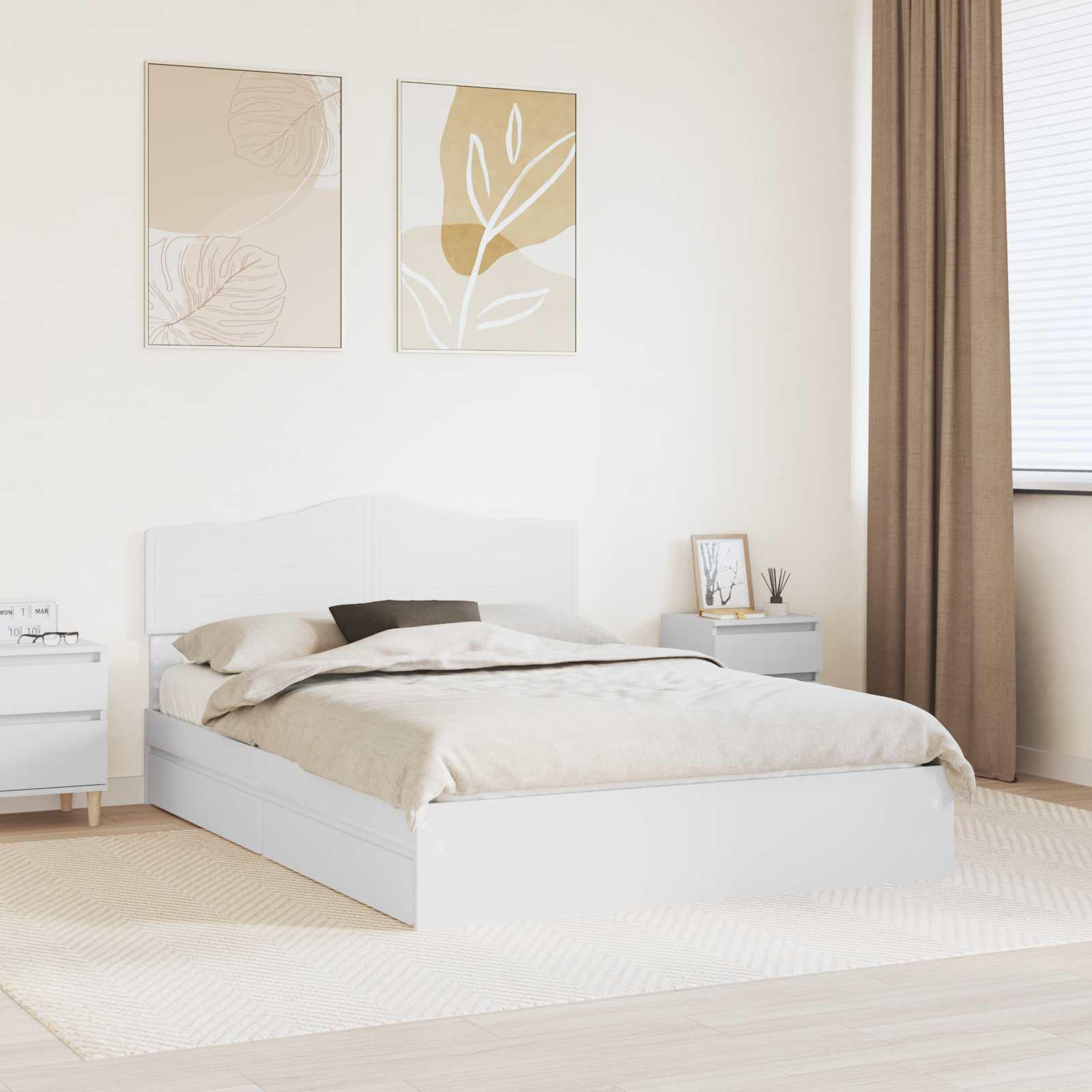 Opbevaringsseng med skuffe Hvid 160 x 200 cm Konstrueret træ billede