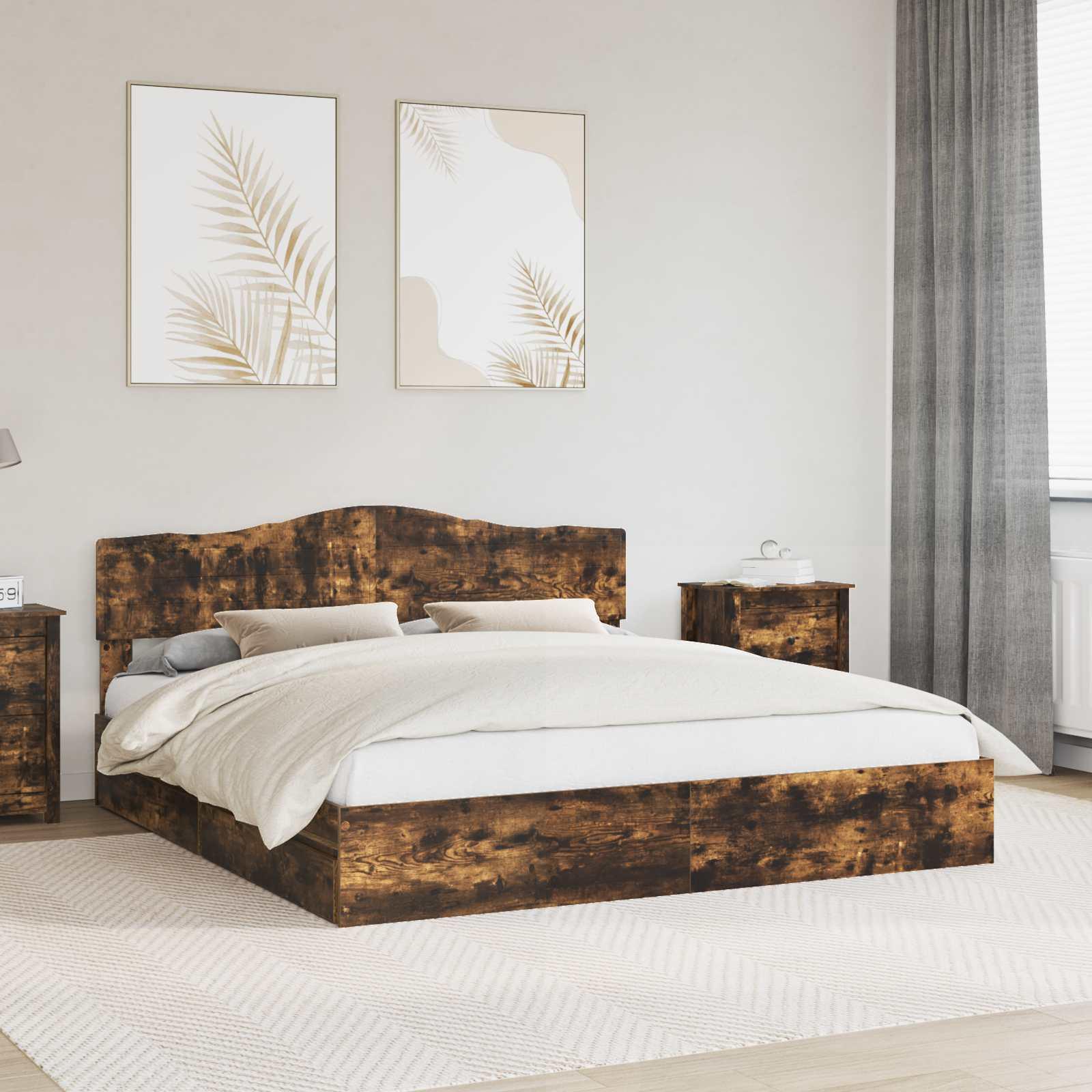 Opbevaringsseng Røget eg 180 x 200 cm Konstrueret træ billede