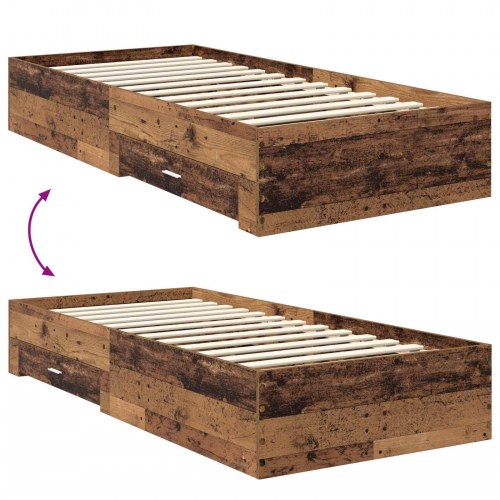 Sengestel med skuffe 90 x 190 cm - gammelt træ