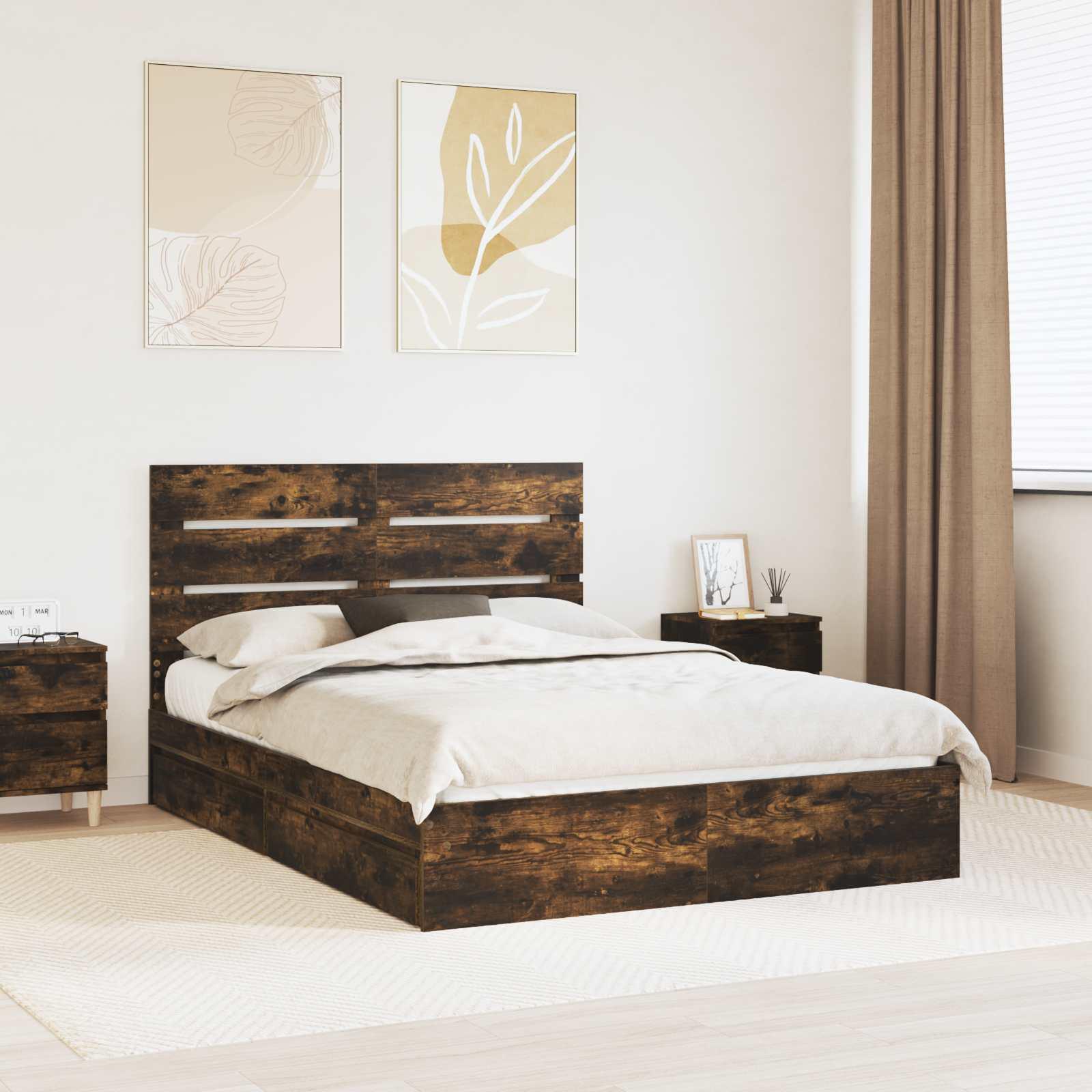 Opbevaringsseng Røget eg 160 x 200 cm Konstrueret træ billede