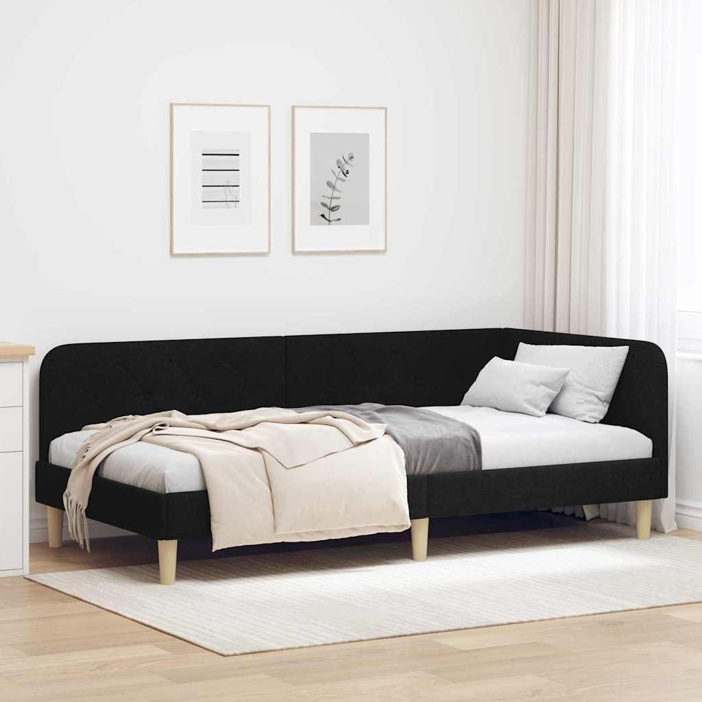 Hjørnesengramme med hovedgærde Sort 100 x 200 cm Stof billede