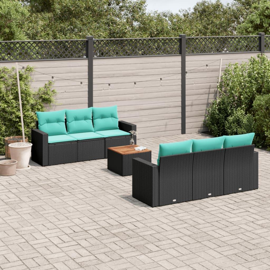 Sofasæt til haven 7 dele med hynder polyrattan sort billede