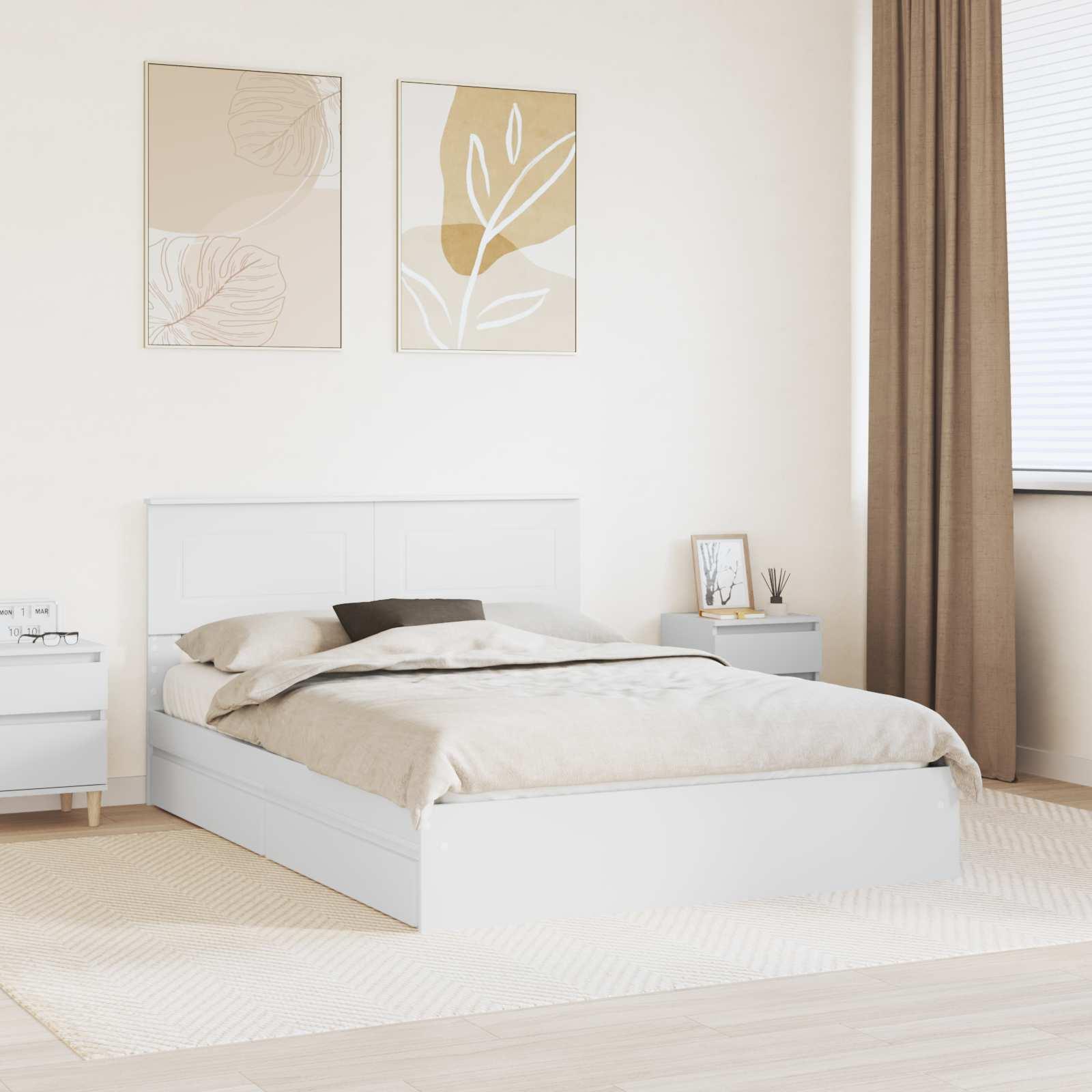 Opbevaringsseng med skuffe Hvid 140 x 190 cm Konstrueret træ billede