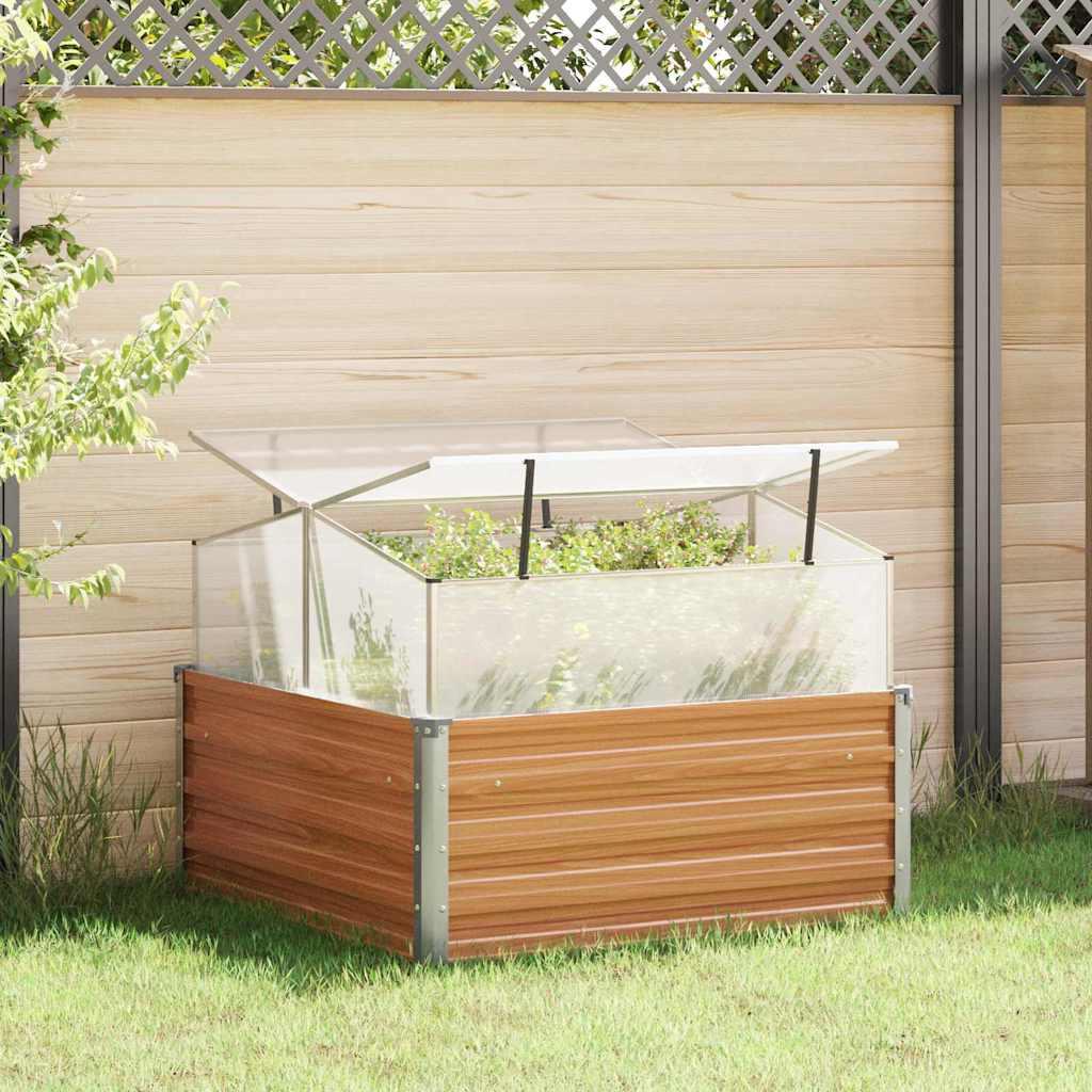 Haveplantekasse med drivhus Lys Brun 100 x 100 x 77 cm billede