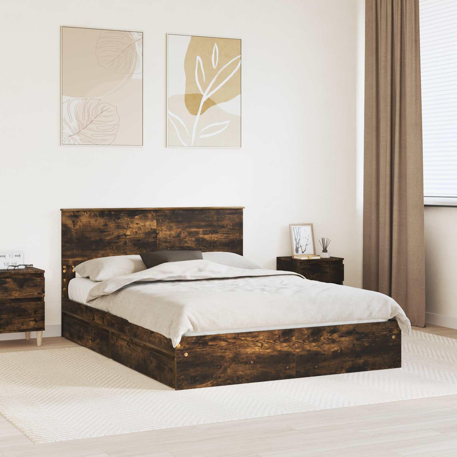 Opbevaringsseng Røget eg 160 x 200 cm Konstrueret træ billede