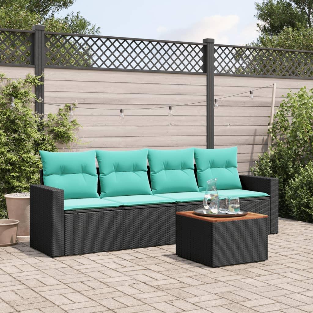 Sofasæt til haven 5 dele med hynder polyrattan sort billede