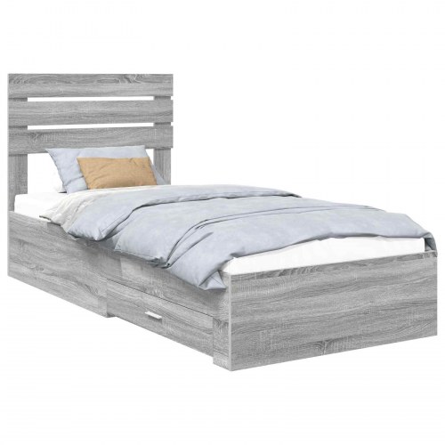 Sengestel med opbevaring 90 x 200 cm - grå sonoma