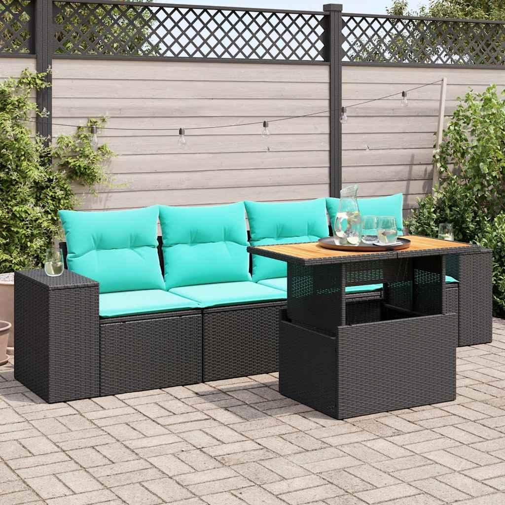 Sofasæt til haven 5 dele med hynder polyrattan sort billede