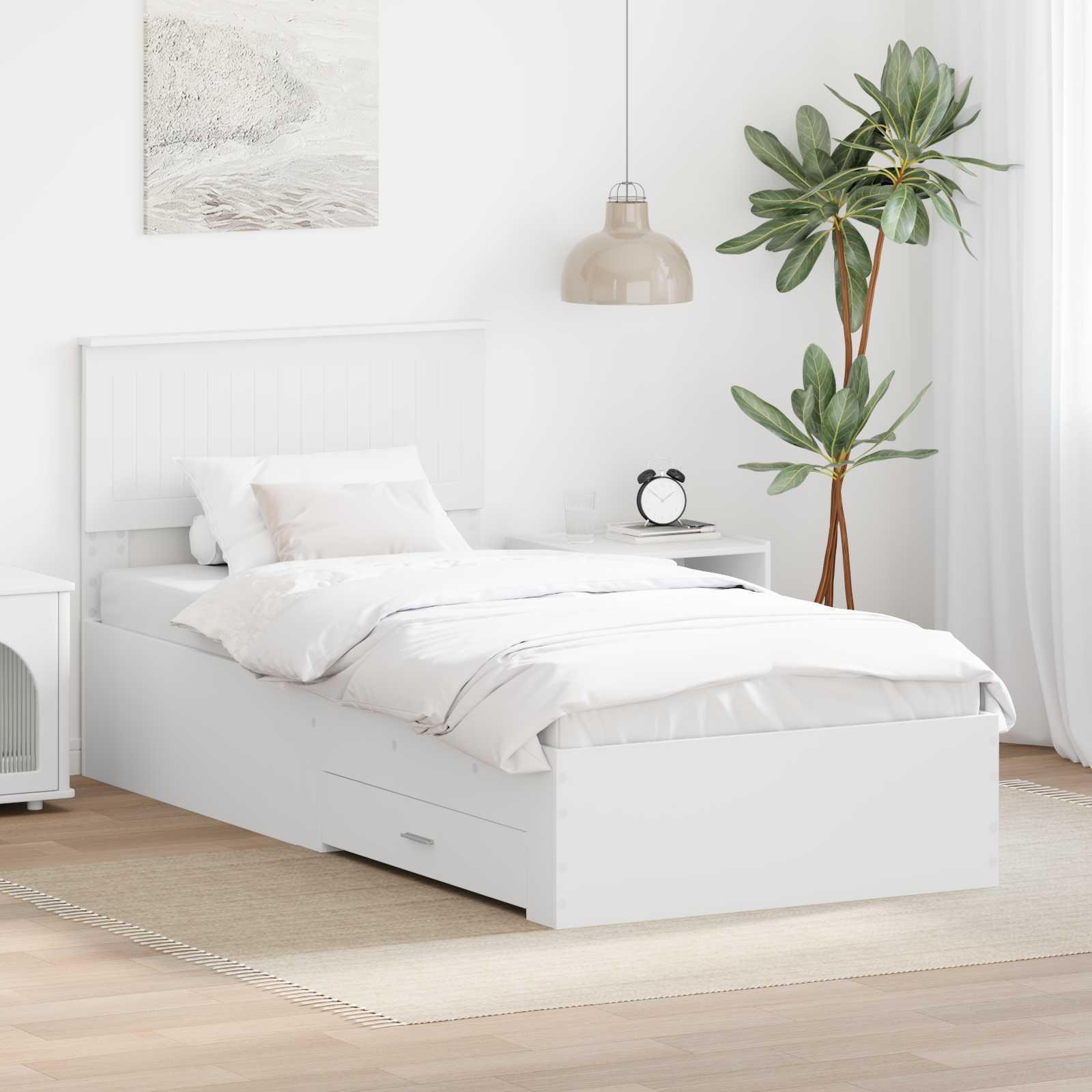 Sengestel med hovedgærde Hvid 90 x 190 cm Konstrueret træ billede