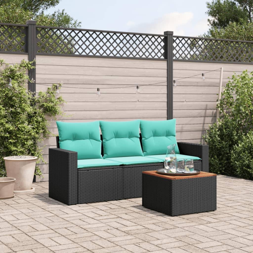 Sofasæt til haven 4 dele med hynder polyrattan sort billede