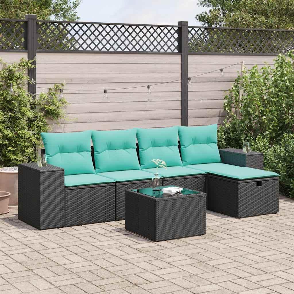 Sofasæt til haven 6 dele med hynder polyrattan sort billede