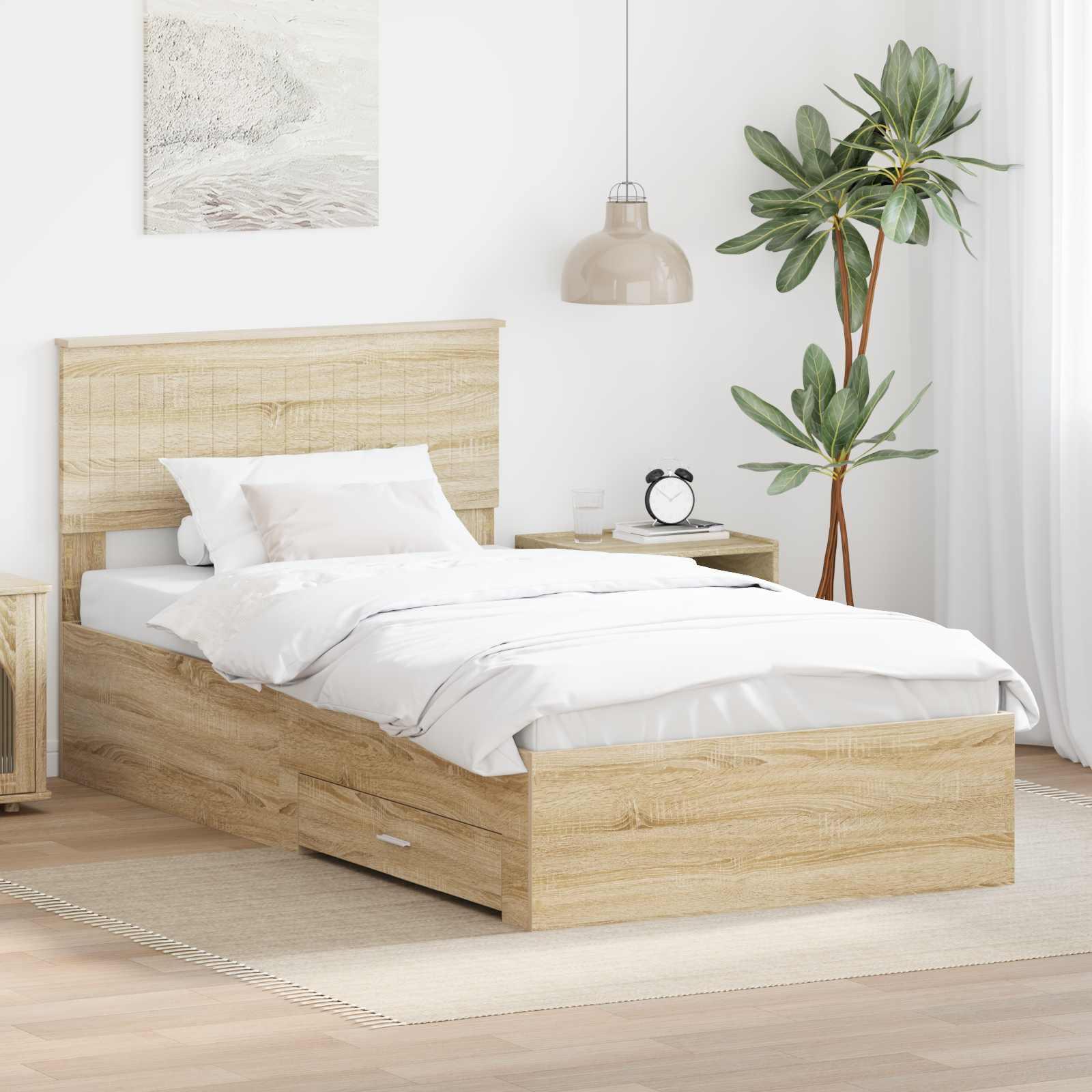 Sengestel med hovedgærde Sonoma eg 100 x 200 cm Konstrueret træ billede