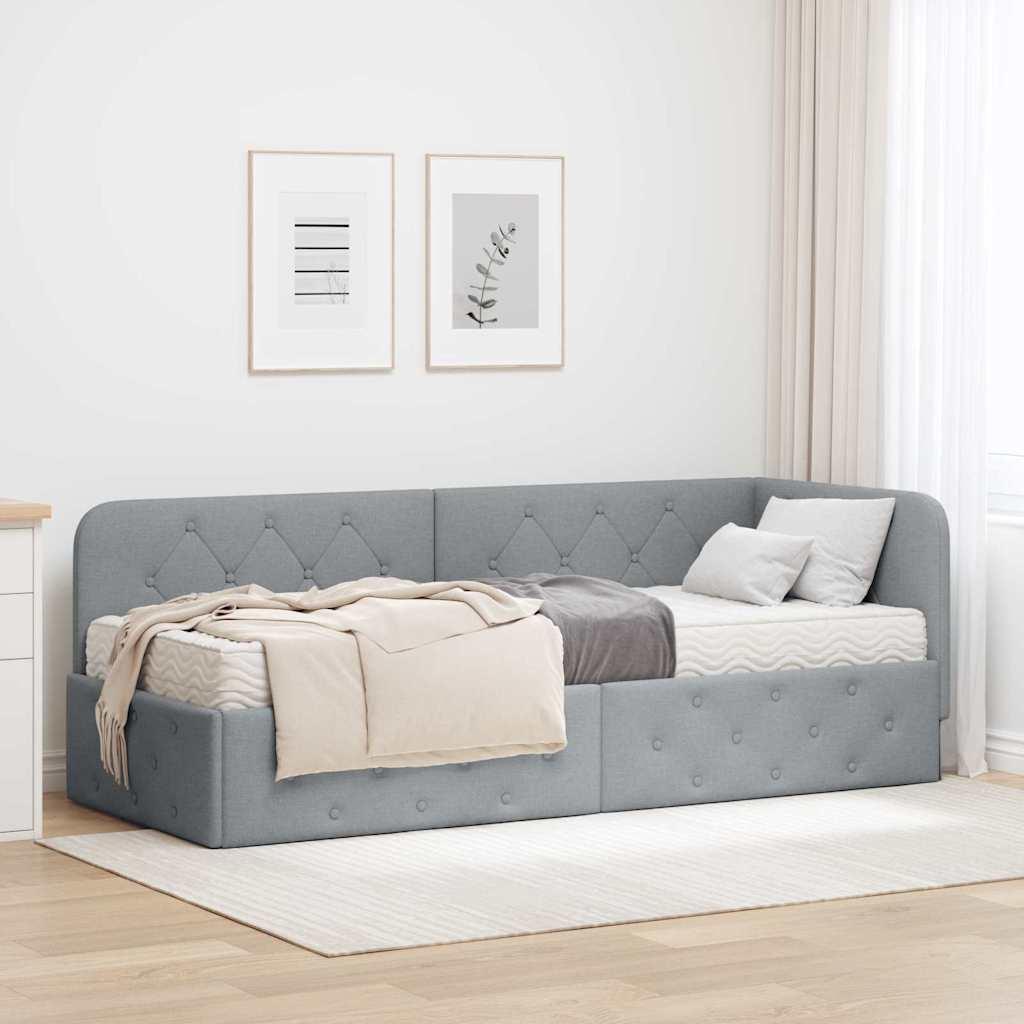 Hjørnesengramme med madras Lysegrå 80 x 200 cm Stof billede