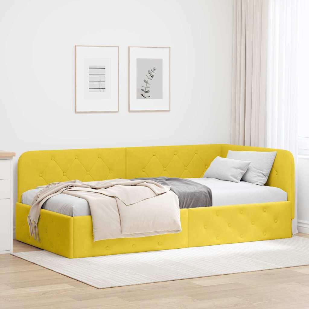 Hjørnesengramme med hovedgærde Gul 90 x 190 cm Fløjl billede